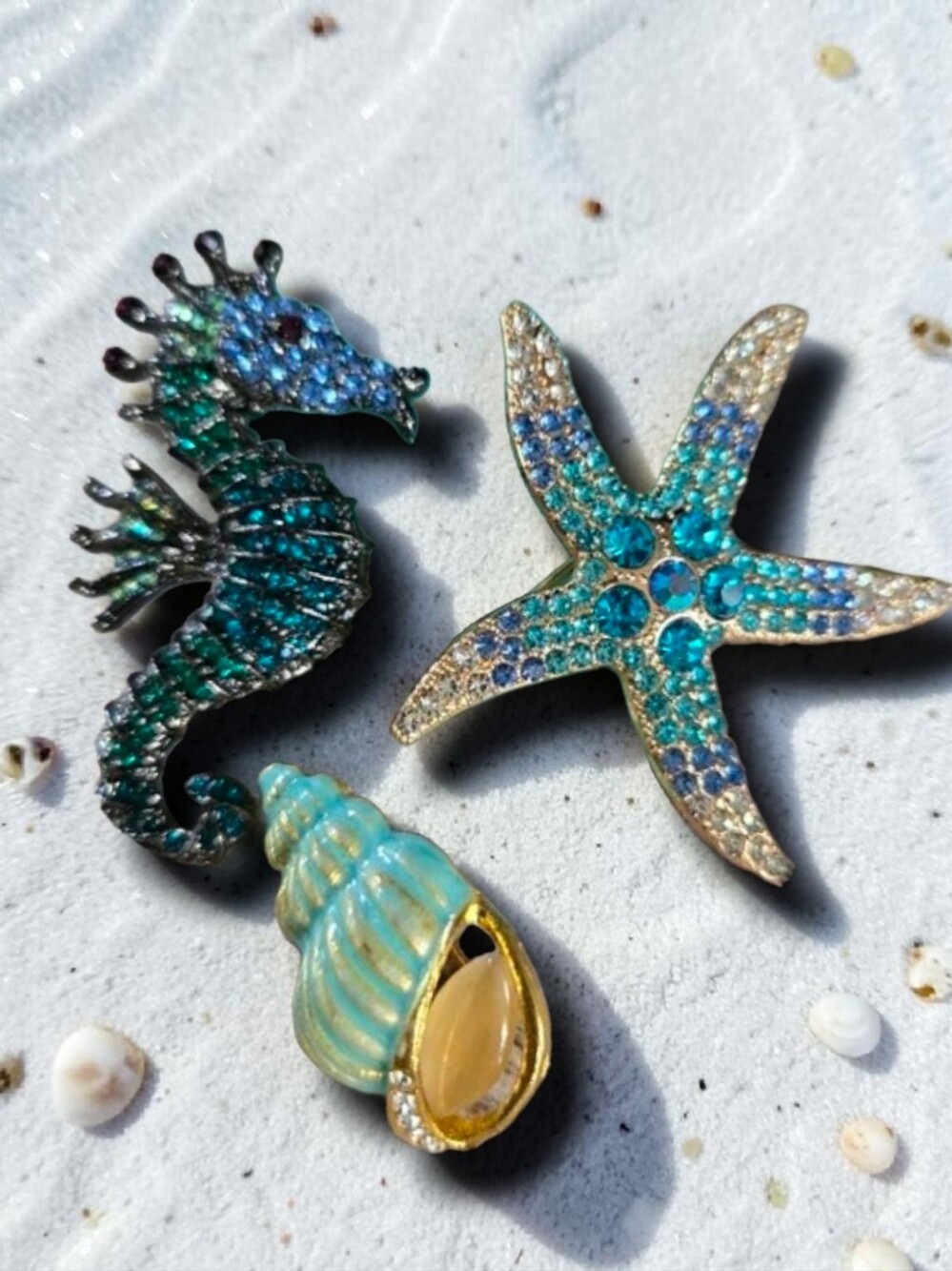 3 PC Brooch Set.Ocean-Inspired Rhinestone in Turquoise and Blue NWt
